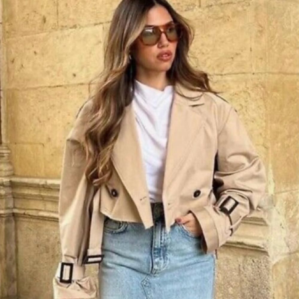 Zara khaki trench crop jacket M